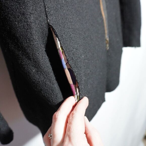 Peruvian Alpaca Boiled Wool Black Jacket Coat Asymmetric Zip Womens M Lagenlook - Picture 4 of 7